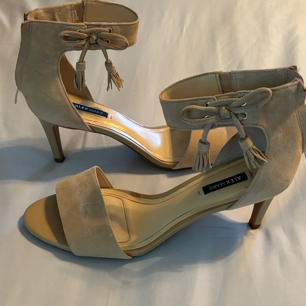 Alex Marie ‘Pink Marble’ Suede Ankle-Tie Heels with zip up back